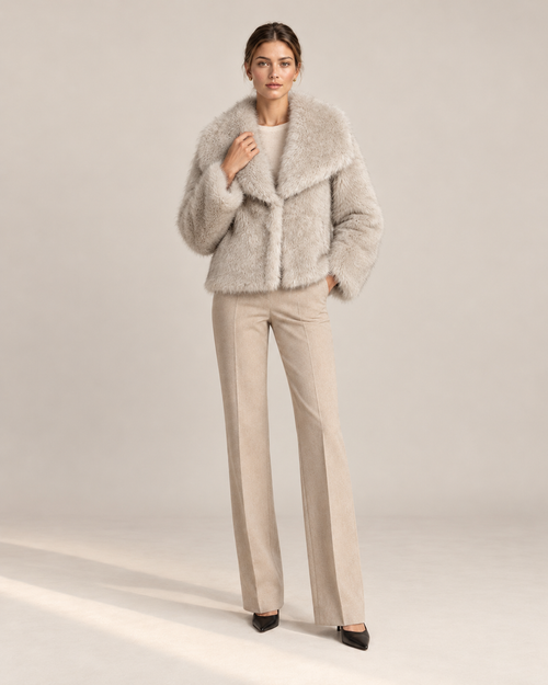 Veste Mira, veste courte en fausse fourrure beige pour femme, photo 1