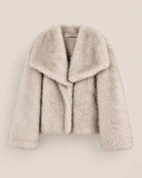 Veste Mira, veste courte en fausse fourrure beige pour femme, photo 2