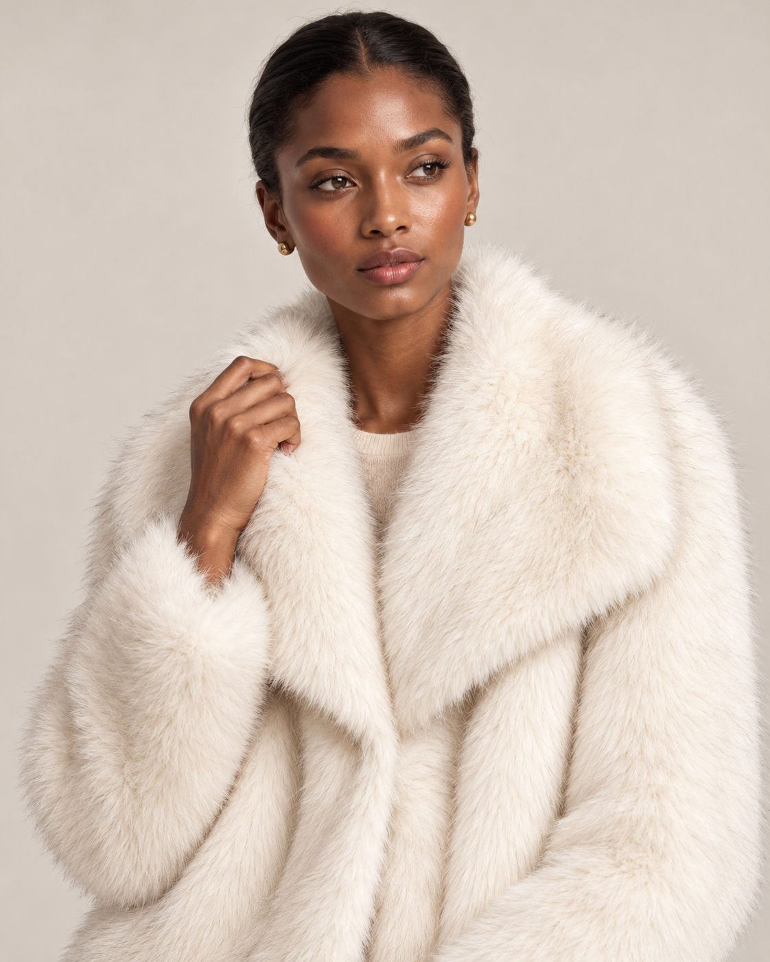 Veste Lyra, veste courte en fausse fourrure blanche pour femme, photo 3