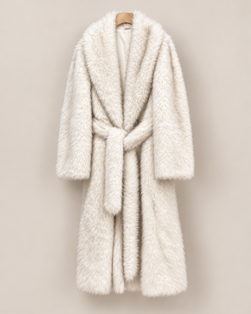 Manteau Cassiopée, manteau long en fausse fourrure blanche pour femme, photo 2
