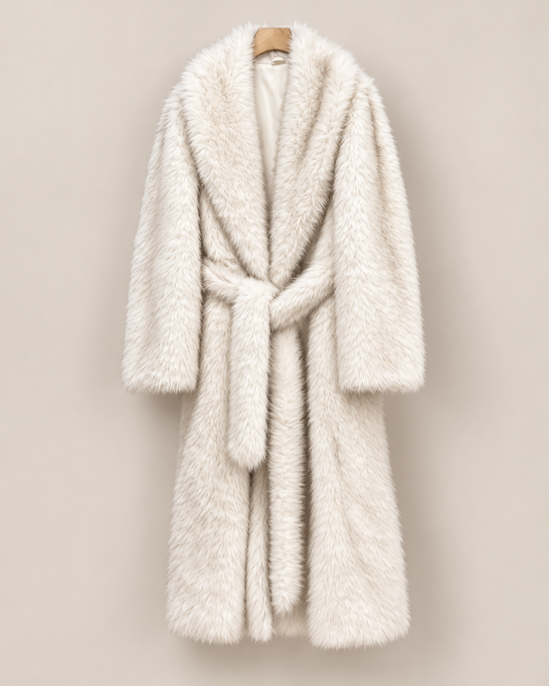 Manteau Cassiopée, manteau long en fausse fourrure blanche pour femme, photo 2