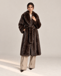 Manteau Orion, manteau long en fausse fourrure marron pour femme, photo 1