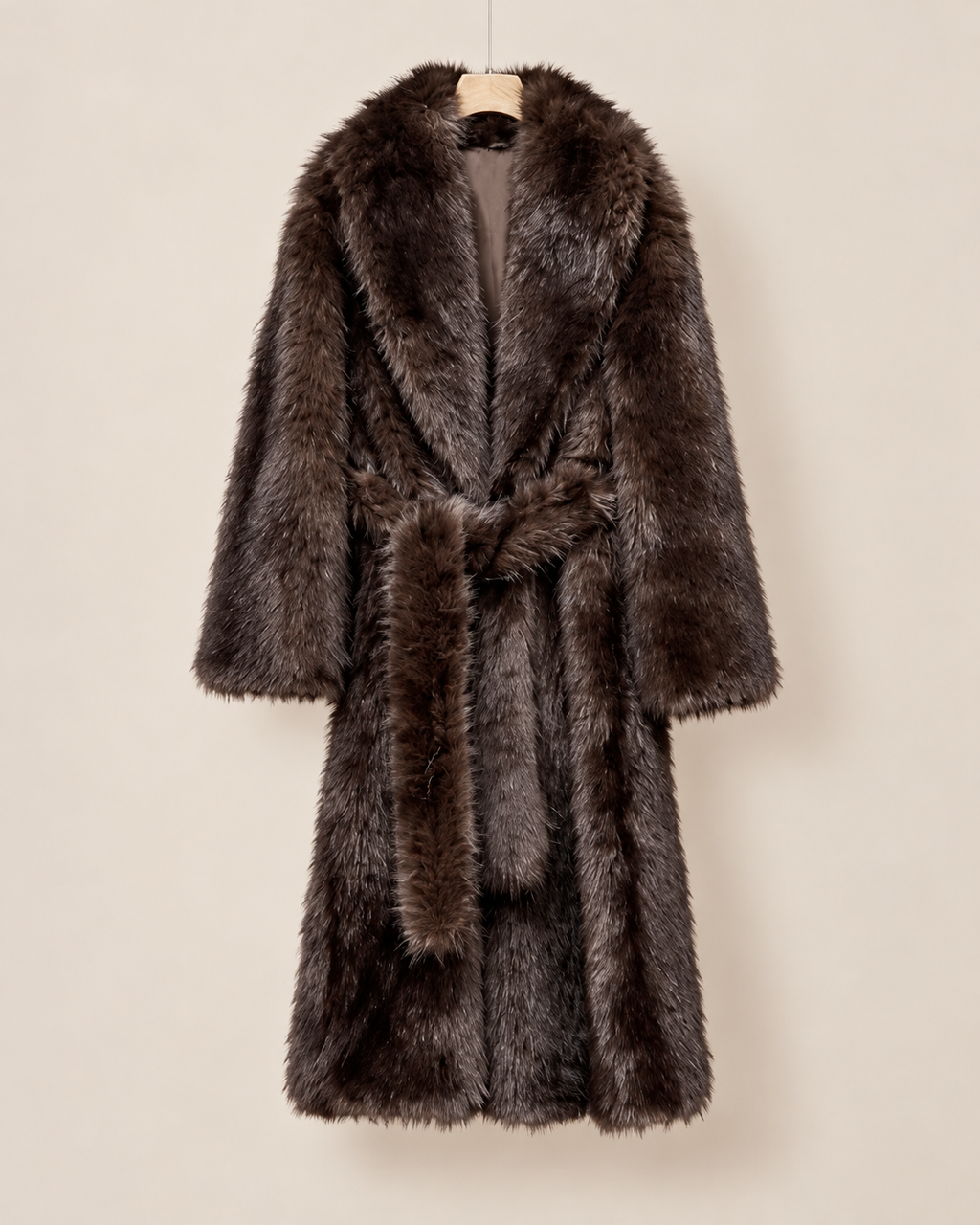 Manteau Orion, manteau long en fausse fourrure marron pour femme, photo 2