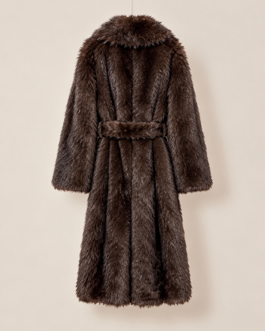 Manteau Orion, manteau long en fausse fourrure marron pour femme, photo 5
