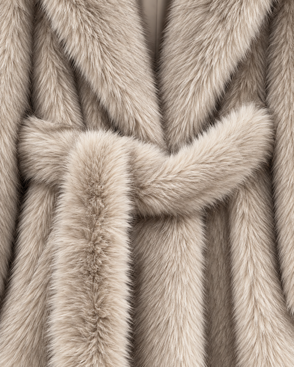 Manteau Andromède en fausse fourrure, ceinture nouée à la taille